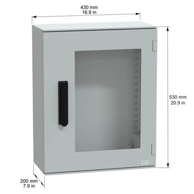 Wall mounted polyester enclosure, PanelSeT PLM, glazed door, with handle, 530x430x200mm, IP66, IK08, RAL 7035 — photo 2 of 5