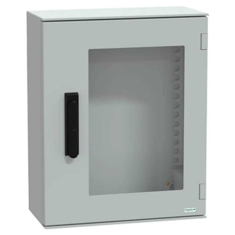 Wall mounted polyester enclosure, PanelSeT PLM, glazed door, with handle, 530x430x200mm, IP66, IK08, RAL 7035 — photo 1 of 5