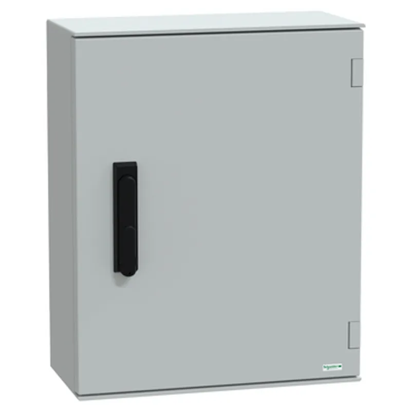 Wall mounted polyester enclosure, PanelSeT PLM, plain door, with handle, 530x430x200mm, IP66, IK10, RAL 7035 — photo 1 of 5