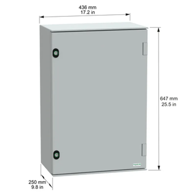 Wall mounted polyester enclosure, PanelSeT PLM, plain door, with bakelite plate, 647x436x250mm, IP66, IK10, RAL 7035 — photo 2 of 8
