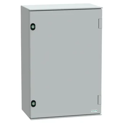 Wall mounted polyester enclosure, PanelSeT PLM, plain door, with metallic plate, 647x436x250mm, IP66, IK10, RAL 7035