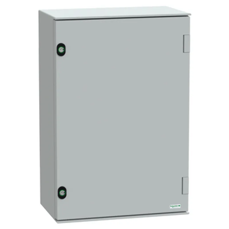 Wall mounted polyester enclosure, PanelSeT PLM, plain door, with metallic plate, 647x436x250mm, IP66, IK10, RAL 7035 — photo 1 of 8