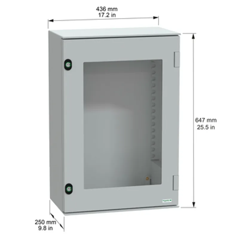 Wall mounted polyester enclosure, PanelSeT PLM, glazed door, 647x436x250mm, IP66, IK08, RAL 7035 — photo 2 of 10
