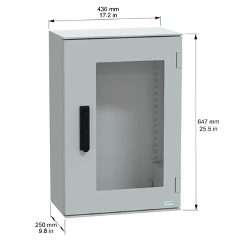 Wall mounted polyester enclosure, PanelSeT PLM, glazed door, with handle, 647x436x250mm, IP66, IK08, RAL 7035 — photo 2 of 5