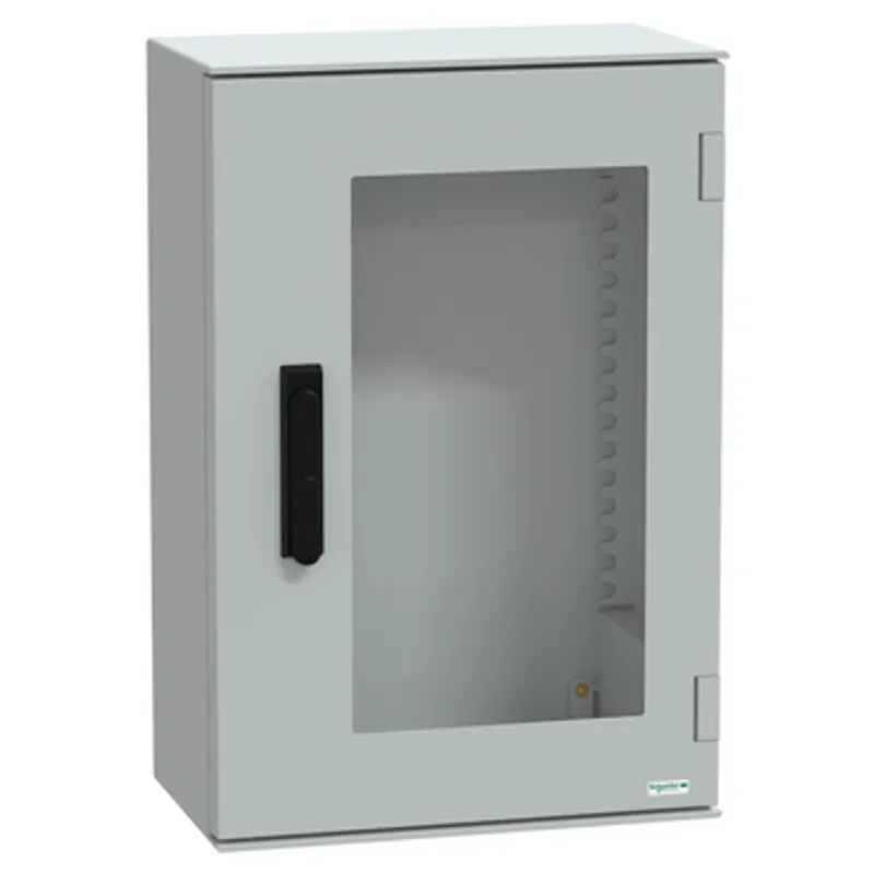 Wall mounted polyester enclosure, PanelSeT PLM, glazed door, with handle, 647x436x250mm, IP66, IK08, RAL 7035 — photo 1 of 5