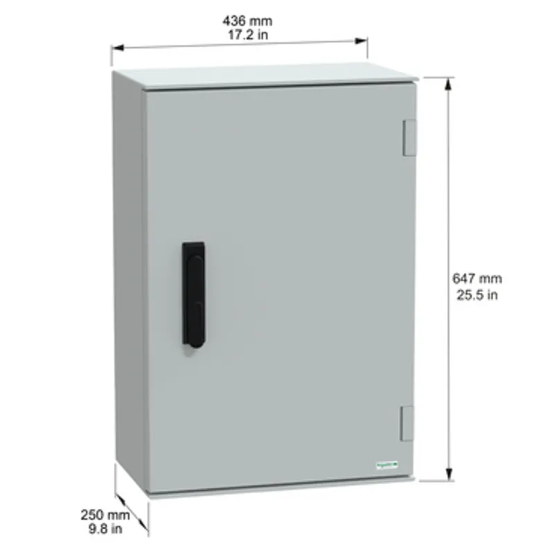 Wall mounted polyester enclosure, PanelSeT PLM, plain door, with handle, 647x436x250mm, IP66, IK10, RAL 7035 — photo 2 of 5