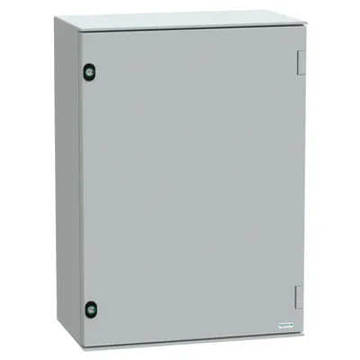Wall mounted polyester enclosure, PanelSeT PLM, plain door, with bakelite plate, 747x536x300mm, IP66, IK10, RAL 7035