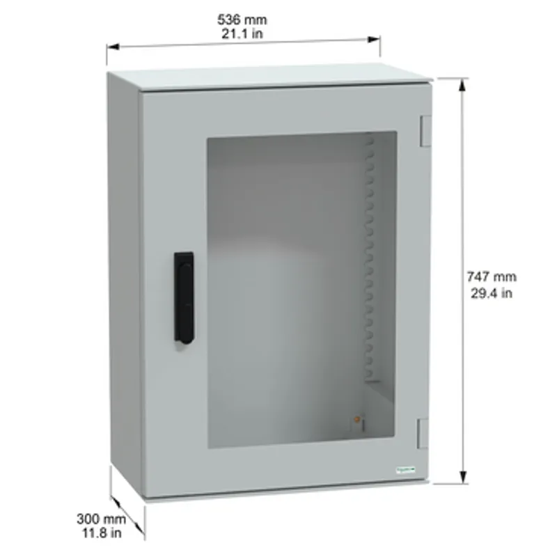 Wall mounted polyester enclosure, PanelSeT PLM, glazed door, with handle, 747x536x300mm, IP66, IK08, RAL 7035 — photo 2 of 6