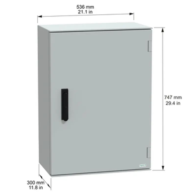 Wall mounted polyester enclosure, PanelSeT PLM, plain door, with handle, 747x536x300mm, IP66, IK10, RAL 7035 — photo 2 of 6