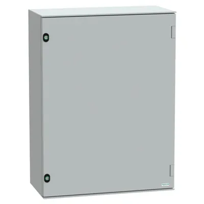 Wall mounted polyester enclosure, PanelSeT PLM, plain door, with bakelite plate, 847x636x300mm, IP66, IK10, RAL 7035