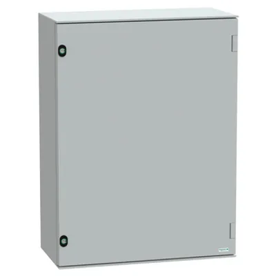 Wall mounted polyester enclosure, PanelSeT PLM, plain door, with metallic plate, 847x636x300mm, IP66, IK10, RAL 7035