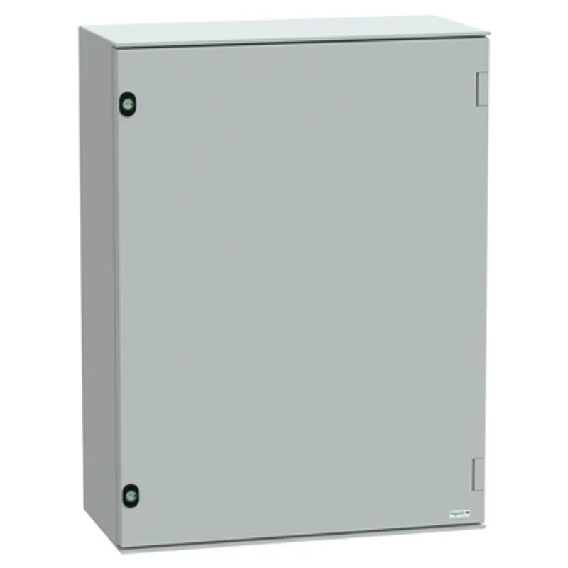 Wall mounted polyester enclosure, PanelSeT PLM, plain door, with metallic plate, 847x636x300mm, IP66, IK10, RAL 7035 — photo 1 of 9