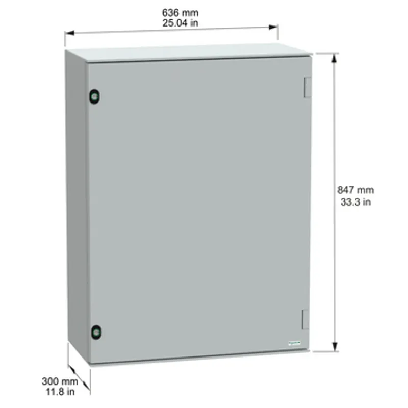 Wall mounted polyester enclosure, PanelSeT PLM, plain door, with metallic plate, 847x636x300mm, IP66, IK10, RAL 7035 — photo 2 of 9