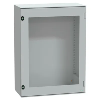 Wall mounted polyester enclosure, PanelSeT PLM, glazed door, 847x636x300mm, IP66, IK08, RAL 7035