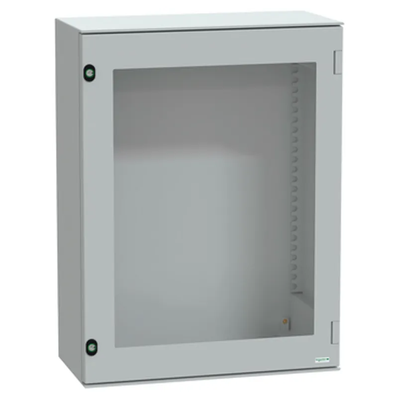 Wall mounted polyester enclosure, PanelSeT PLM, glazed door, 847x636x300mm, IP66, IK08, RAL 7035 — photo 1 of 11