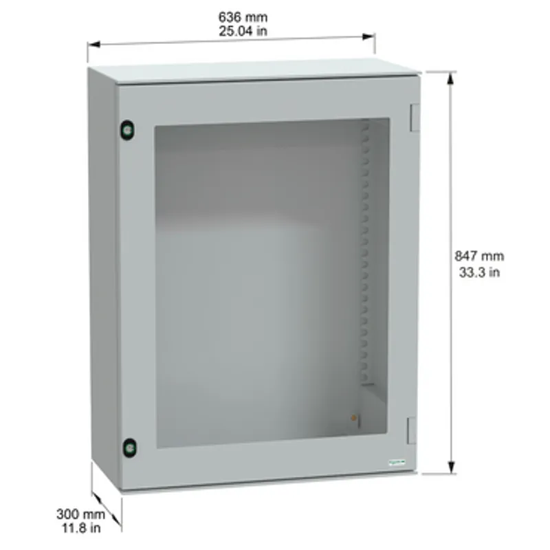 Wall mounted polyester enclosure, PanelSeT PLM, glazed door, 847x636x300mm, IP66, IK08, RAL 7035 — photo 2 of 11