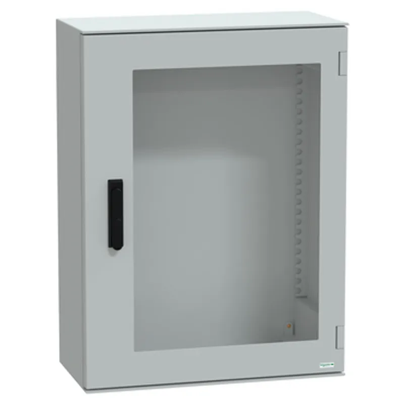 Wall mounted polyester enclosure, PanelSeT PLM, glazed door, with handle, 847x636x300mm, IP66, IK08, RAL 7035 — photo 1 of 6