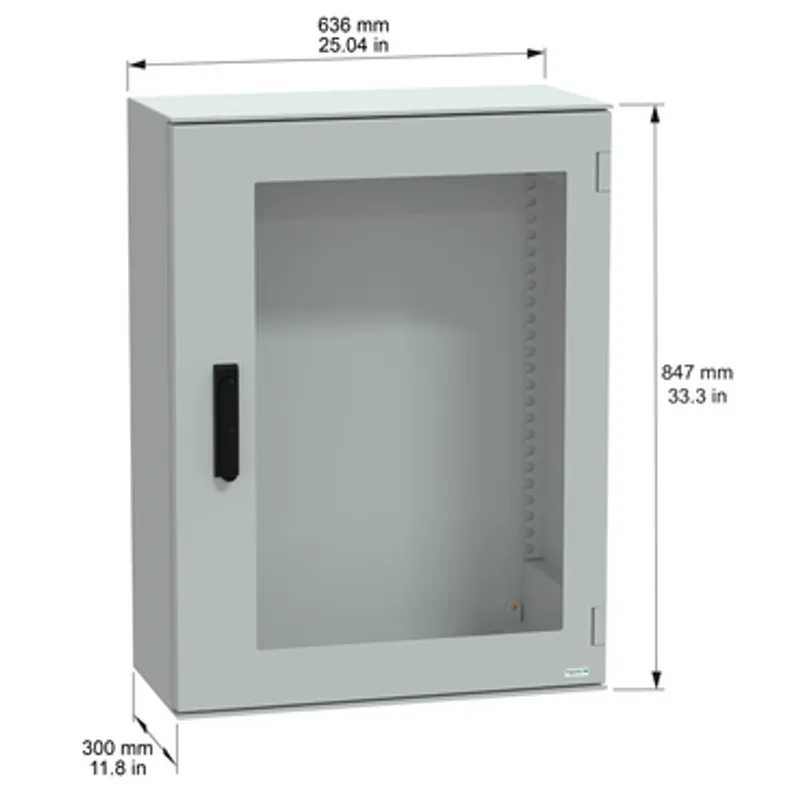 Wall mounted polyester enclosure, PanelSeT PLM, glazed door, with handle, 847x636x300mm, IP66, IK08, RAL 7035 — photo 2 of 6