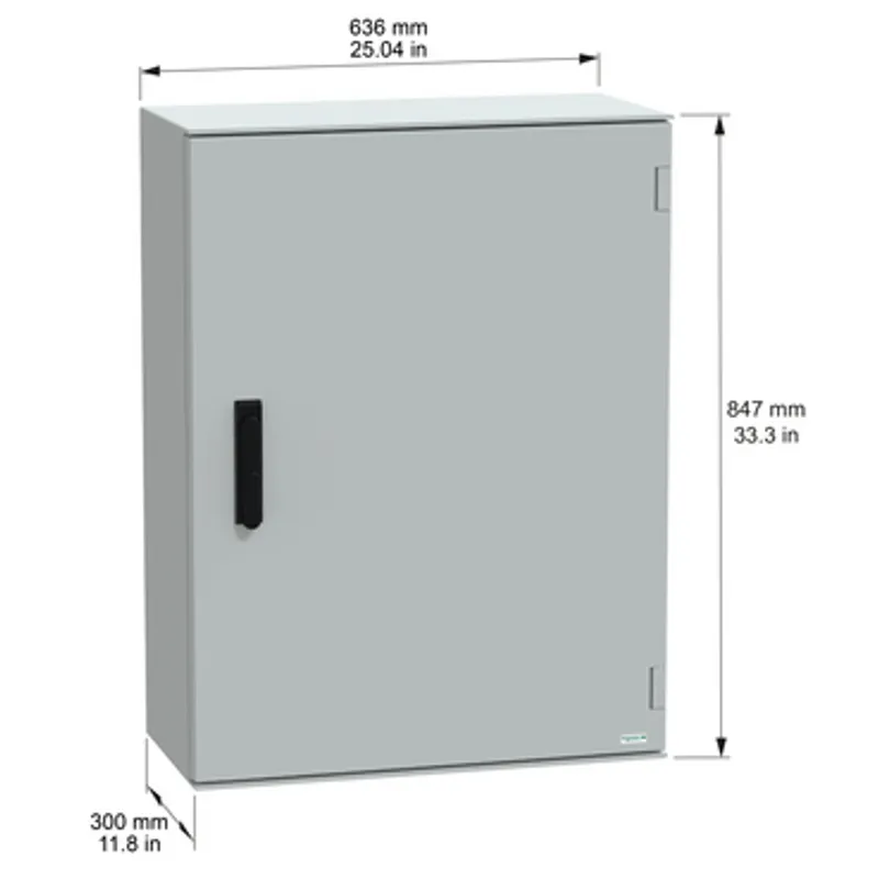 Wall mounted polyester enclosure, PanelSeT PLM, plain door, with handle, 847x636x300mm, IP66, IK10, RAL 7035 — photo 2 of 6