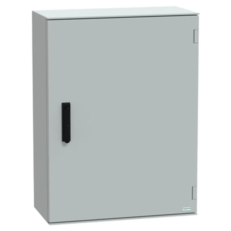 Wall mounted polyester enclosure, PanelSeT PLM, plain door, with handle, 847x636x300mm, IP66, IK10, RAL 7035 — photo 1 of 6