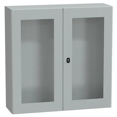 Wall mounted steel enclosure, PanelSeT S3D, double transparent door, without mounting plate, 1000x1000x300mm, IP55, IK08