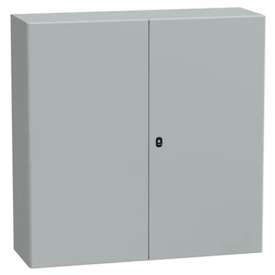 Wall mounted steel enclosure, PanelSeT S3D, double plain door, with mounting plate, 1200x1200x400mm, IP55, IK10