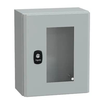 Wall mounted steel enclosure, PanelSeT S3D, transparent door, without mounting plate, 300x250x150mm, IP66, IK08