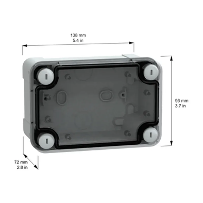 ABS industrial box, PanelSeT TBS, 93x72x138mm, int. 80x65x125mm, low transparent cover, IP66, IK07, RAL 7035 — photo 2 of 3
