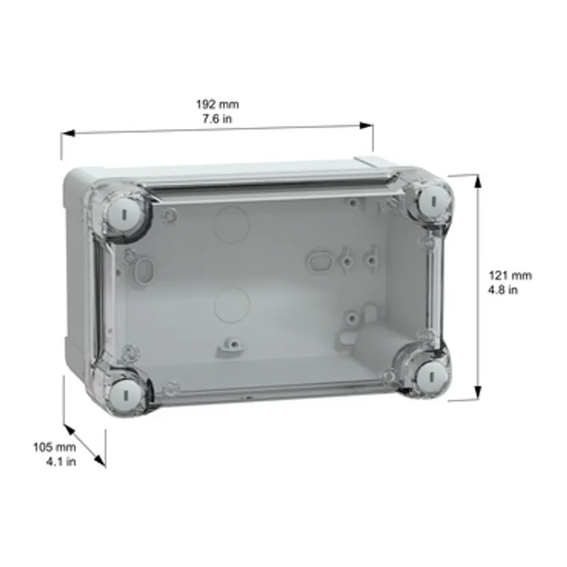 ABS industrial box, PanelSeT TBS, 121x105x192mm, int. 105x100x175mm, high transparent cover, IP66, IK07, RAL 7035 — photo 2 of 4