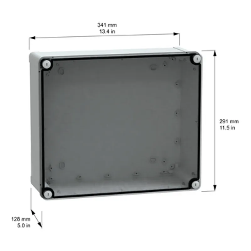ABS industrial box, PanelSeT TBS, 291x128x341mm, int. 275x120x325mm, low transparent cover, IP66, IK07, RAL 7035 — photo 2 of 3
