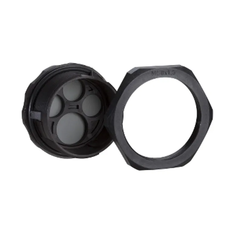 Cable passages IP65, round, M50, w/o connectors, 8 entries.