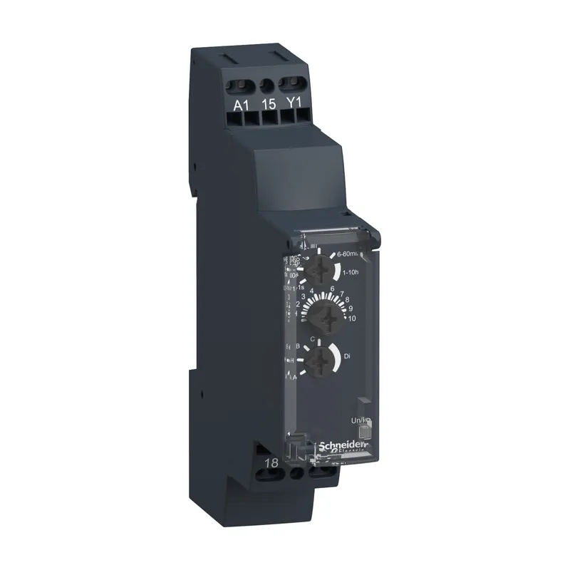 Schneider Electric RE17RMEMUS – Harmony, Modular timing relay, 8 A, 1 CO, 0.1 s..10 h, multifunction, spring terminals, 24 V DC / 24...240 V AC/DC