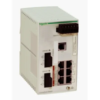 network switch, Modicon Networking, basic managed, 6 ports for copper, 2 ports for fiber optic, multimode