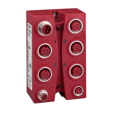Safety discrete I/O expansion block, Modicon TM7, IP67, 8 DI, 24 V DC, 2 A, M12 connector