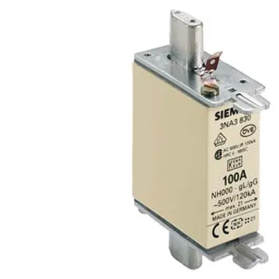 Siemens 3NA3830 – LV HRC fuse element, NH000, In: 100 A, gG, Un AC: 500 V