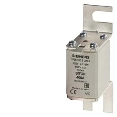 Siemens 3NE8032-3MK – SITOR fuse link, with Bolt-on links, NH00, In: 400 A, aR, Un AC: 690 V, Un DC: 440 V, front indicator Siemens 3NE8032-3MK – SITOR fuse link, with Bolt-on links, NH00, In: 400 A, aR, Un AC: 690 V, Un DC: 440 V, front indicator