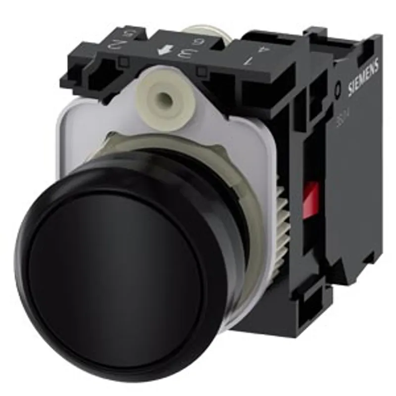Siemens 3SU1100-0AB10-1CA0-Z X90 – Pushbutton, 22 mm, round, plastic, black, pushbutton, flat — photo 1 of 5
