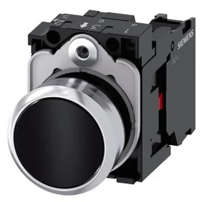 Siemens 3SU1150-0AB10-1CA0-Z Y12 – Pushbutton, 22 mm, round, metal, shiny, black, pushbutton