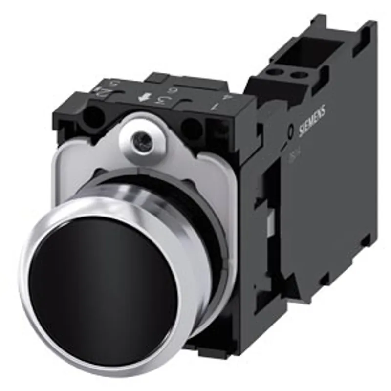 Siemens 3SU1150-0AB10-3FA0-Z Y10 – Pushbutton, 22 mm, round, metal, shiny, black, pushbutton