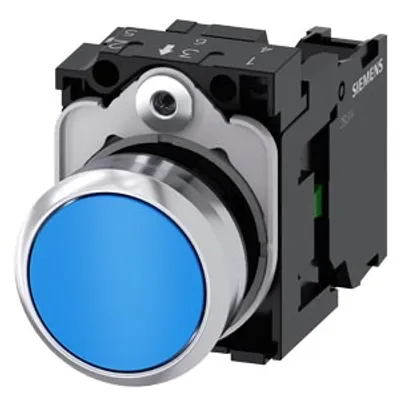 Siemens 3SU1150-0AB50-1BA0-Z Y11 – Pushbutton, 22 mm, round, metal, shiny, blue, pushbutton, flat, momentary contact type, 1 NO, screw terminal