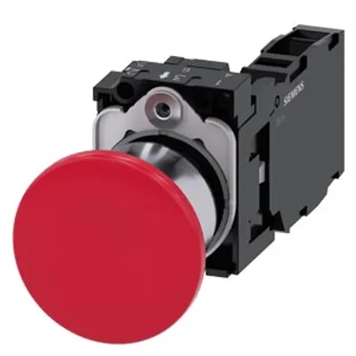 Siemens 3SU1150-1BA20-1FA0 – Mushroom pushbutton, 22 mm, round, metal, shiny, red, 40 mm