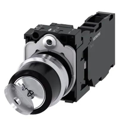 Siemens 3SU1150-4BF11-1FA0-Z Y15 – RONIS key-operated switch, 22 mm, round, metal, shiny