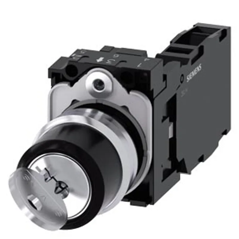 Siemens 3SU1150-4BF11-1FA0-Z Y19 – RONIS key-operated switch, 22 mm, round, metal, shiny