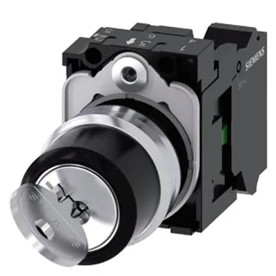 Siemens 3SU1150-4BF11-3BA0-Z Y19 – RONIS key-operated switch, 22 mm, round, metal, shiny