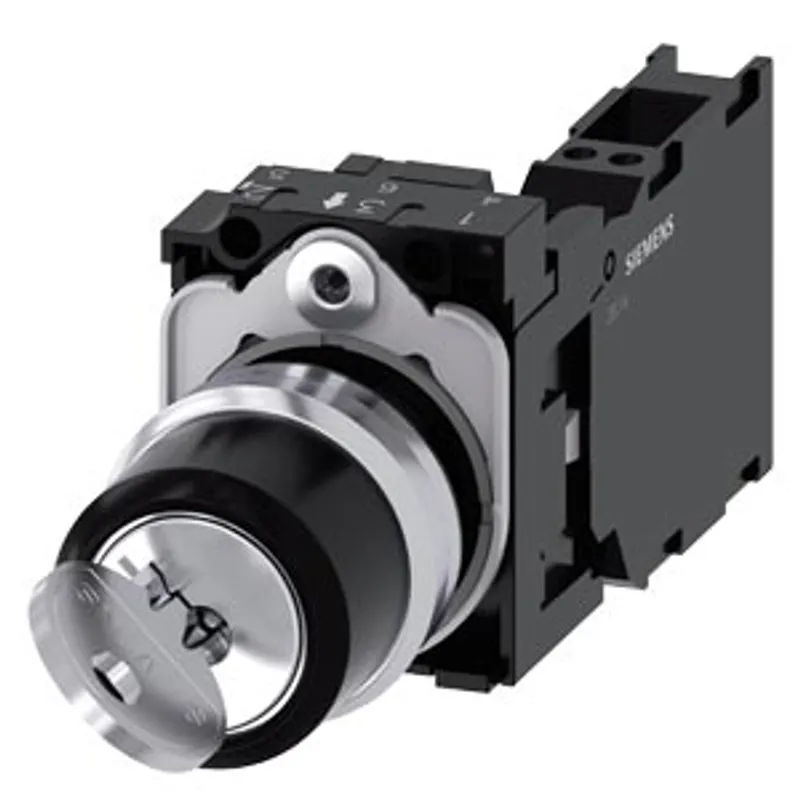 Siemens 3SU1150-4BF11-3FA0-Z Y12 – RONIS key-operated switch, 22 mm, round, metal, shiny