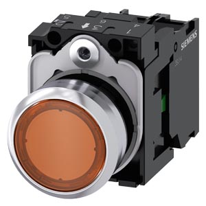 Siemens 3SU1152-0AB00-1BA0-Z Y19 – Illuminated pushbutton, 22 mm, round, metal, shiny, amber