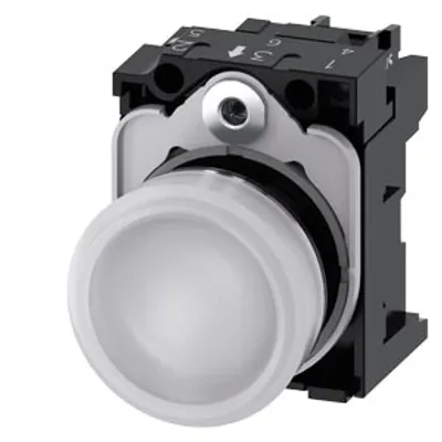 Siemens 3SU1152-6AA60-1AA0-Z Y10 – Indicator light, 22 mm, round, metal, shiny, white, lens, smooth, with holder Siemens 3SU1152-6AA60-1AA0-Z Y10 – Indicator light, 22 mm, round, metal, shiny, white, lens, smooth, with holder