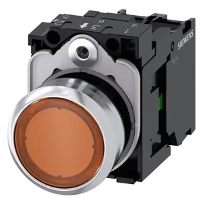 Siemens 3SU1153-0AB00-1BA0 – Illuminated pushbutton, 22 mm, round, metal, shiny, amber