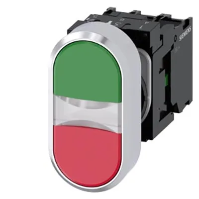 Siemens 3SU1158-3AB42-1MA0 – Illuminated twin pushbutton, 22 mm, round, metal, shiny