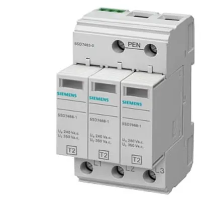 Siemens 5SD7463-0 – Surge arrester type, 2, requirement class C, Uc 350 V, protective modules, plug-in, 3-pole Siemens 5SD7463-0 – Surge arrester type, 2, requirement class C, Uc 350 V, protective modules, plug-in, 3-pole